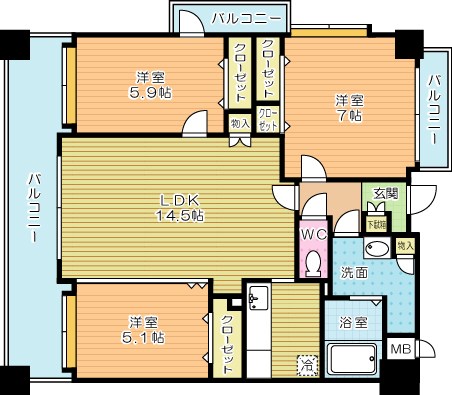 ニューサンリバー１２番館 1001号室 間取り