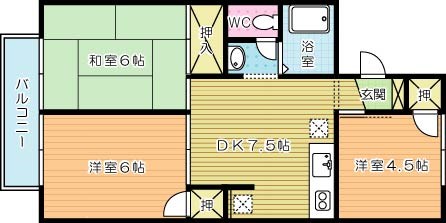 ボンセジュール企救丘　Ａ棟 201号室 間取り