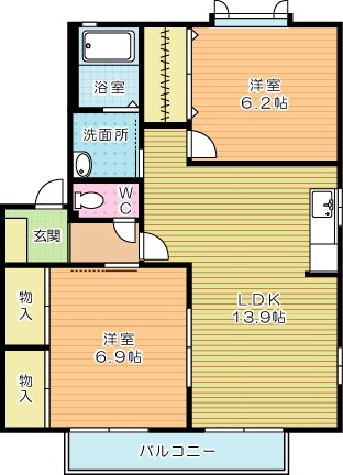 エティンセラー２１　Ｂ棟 201号室 間取り