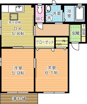 カサベルデ秋桜　Ｂ棟 101号室 間取り