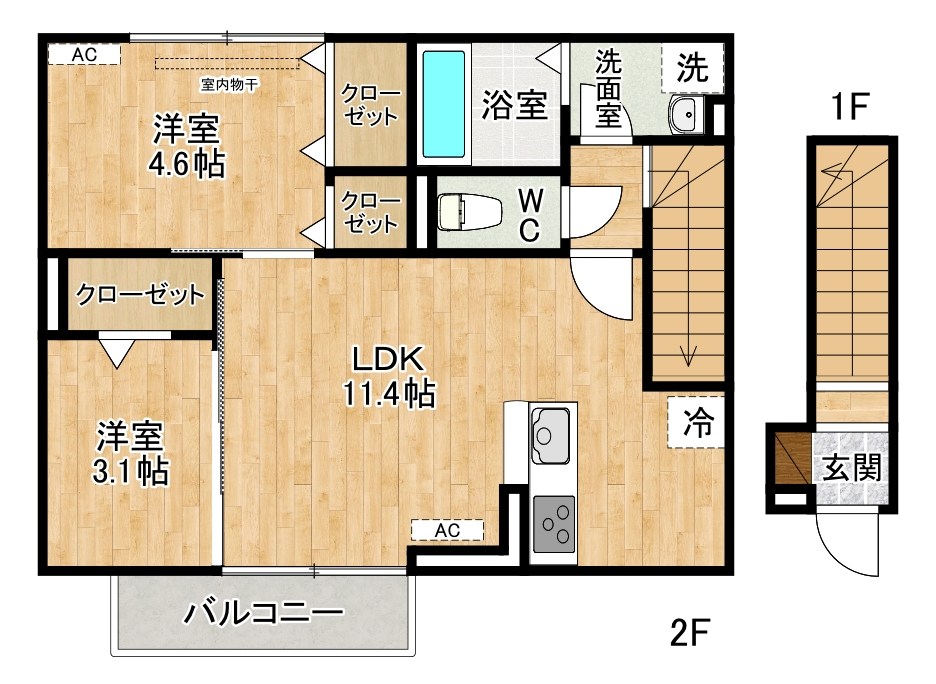 D-ROOM下貫 205号室 間取り