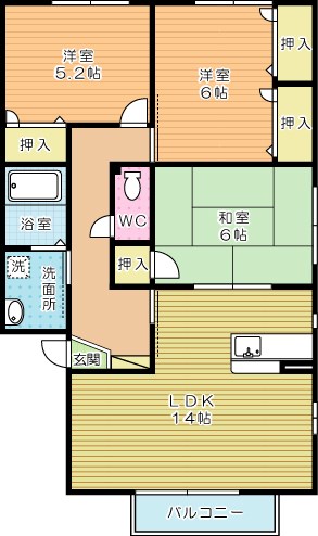 レシェンテ徳力　Ａ棟  103号室 間取り