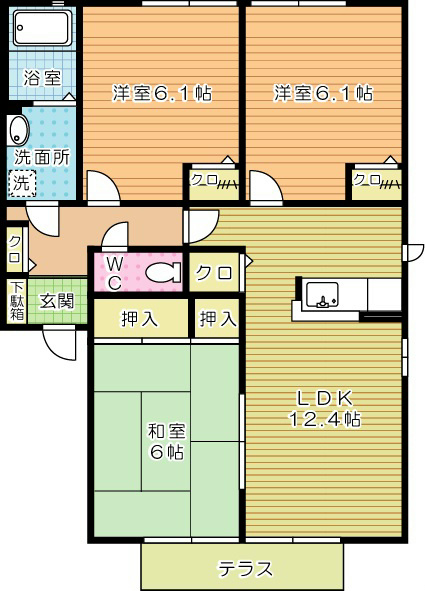 咲ら坂　Ｃ棟 201号室 間取り