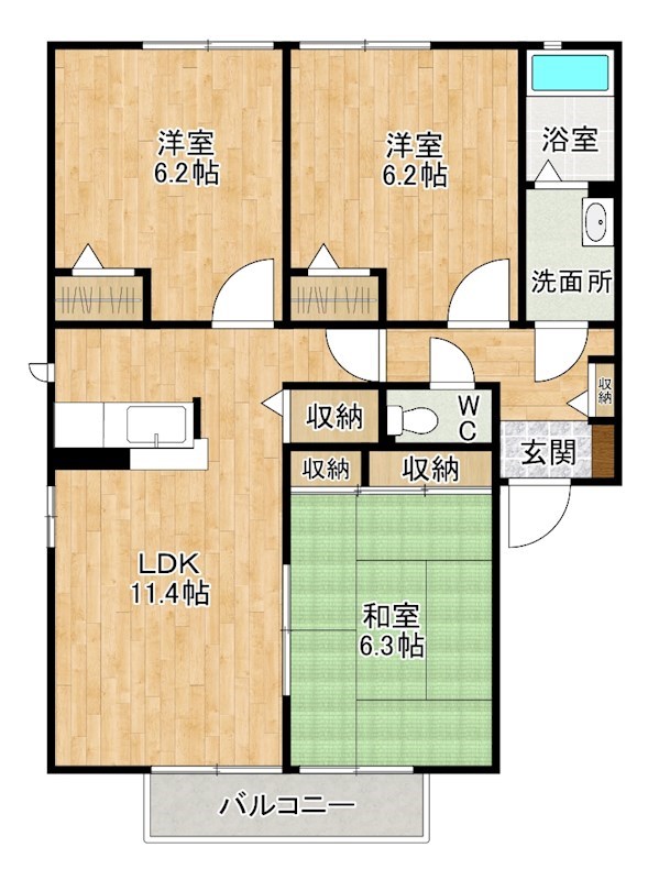 咲ら坂　Ｃ棟 201号室 間取り