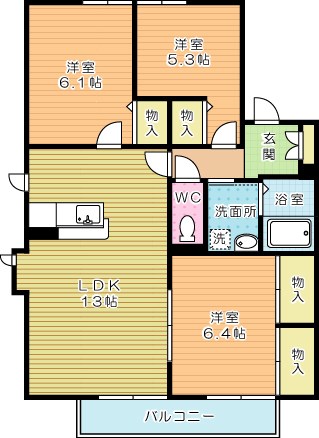 コモンシティー嵐山　Ｂ棟  201号室 間取り