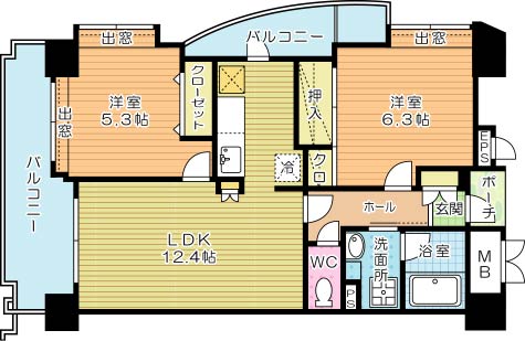 オークランドアサート小倉 1001号室 間取り