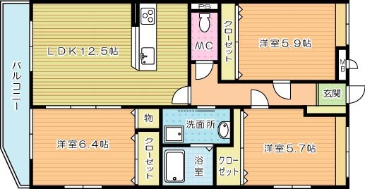 リトルフォレスト守恒 303号室 間取り