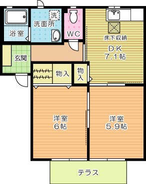 咲ら坂Ｈｉ！　Ｈ棟  102号室 間取り