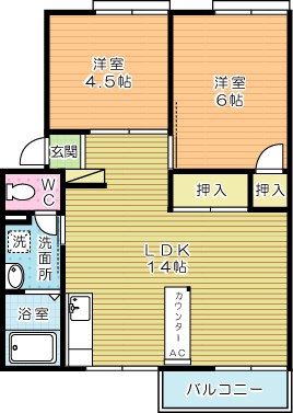 プレジール弥生が丘　Ａ棟 203号室 間取り