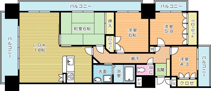 シャトレ大手町Ｓ棟 401号室 間取り