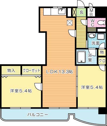 ＷＩＮＧＳ片野Ⅱ（ウィングス片野Ⅱ） 1309号室 間取り