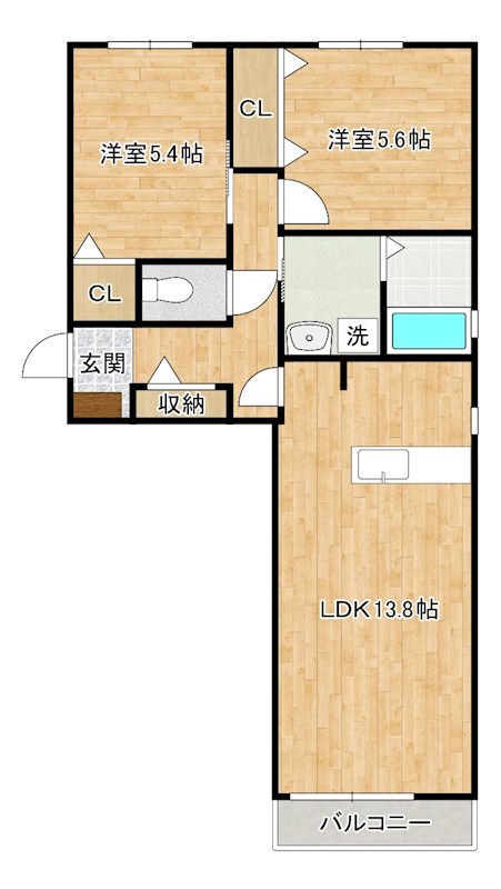 エスポワールKMⅡ　B棟 201号室 間取り