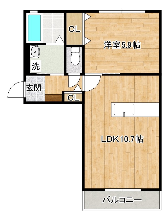 クラヴィエ三萩野　Ｆ棟 201号室 間取り