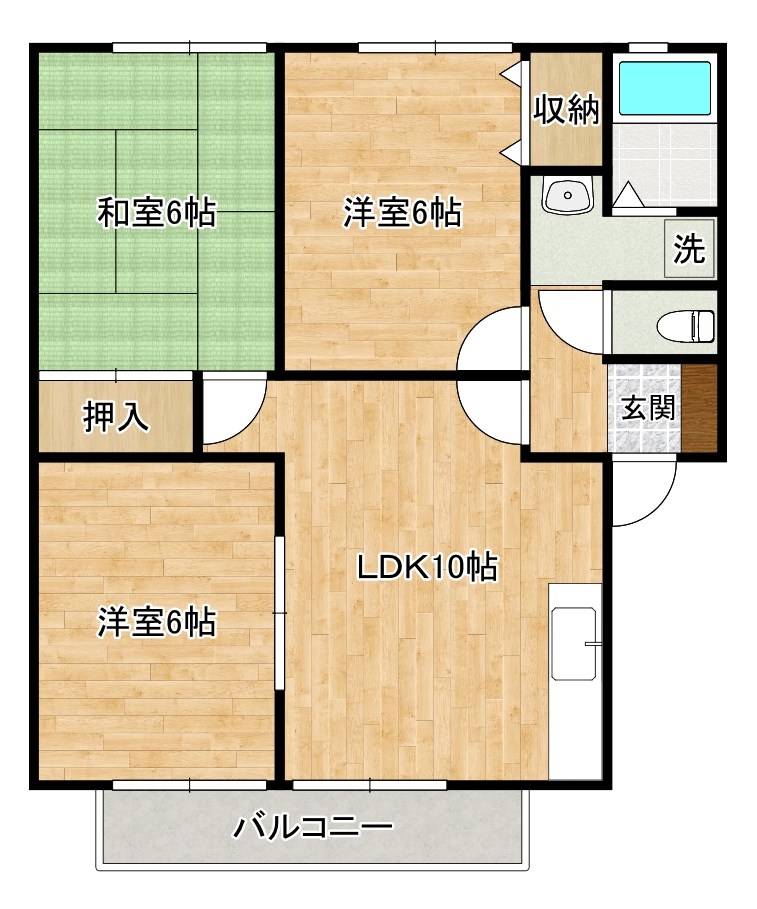 サンビレッジ葛原Ⅱ　A棟 201号室 間取り