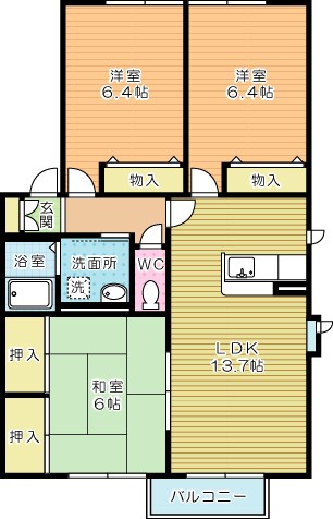 レシェンテ徳力　Ｄ棟  102号室 間取り