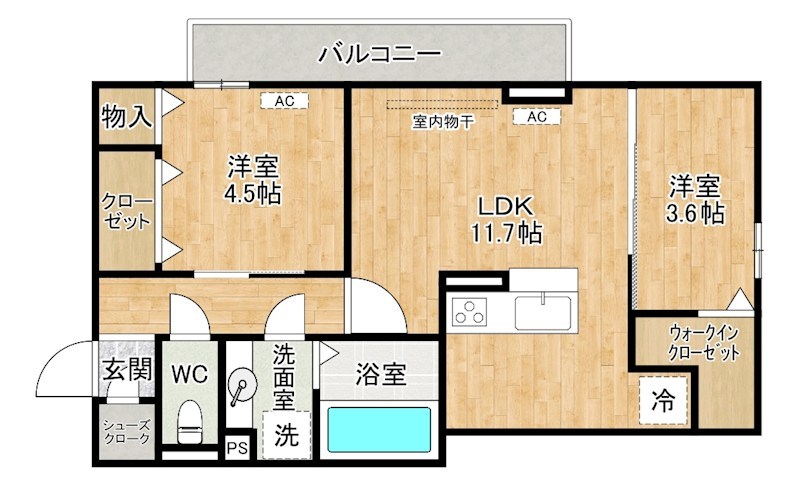 D-ROOM守恒Ⅱ 201号室 間取り