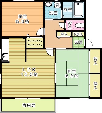 プリムヴェールパルク　F棟 102号室 間取り