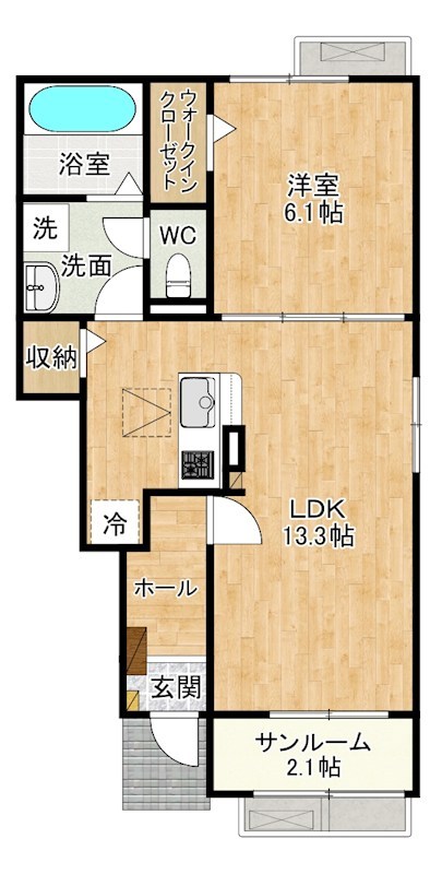 パークサイド小倉東Ⅰ 105号室 間取り
