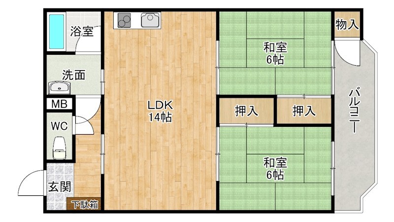 山内第二マンション  402号室 間取り