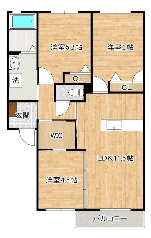 クラヴィエ三萩野Ｂ  202号室 間取り