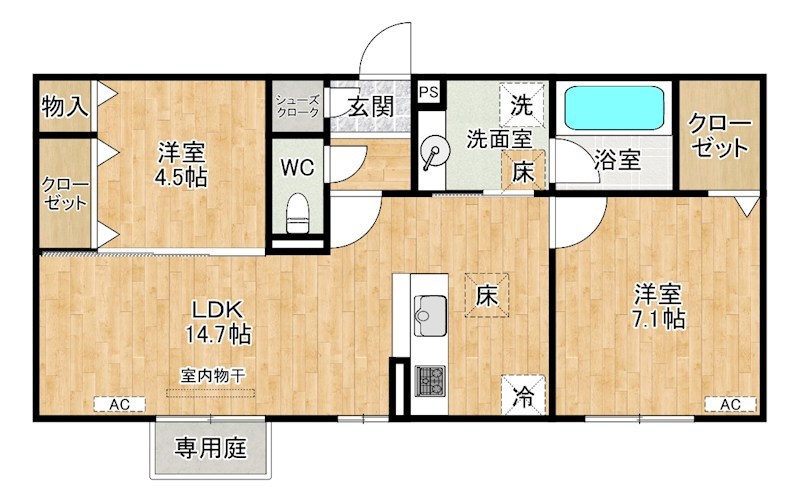 仮称）D-ROOM中原東 102号室 間取り