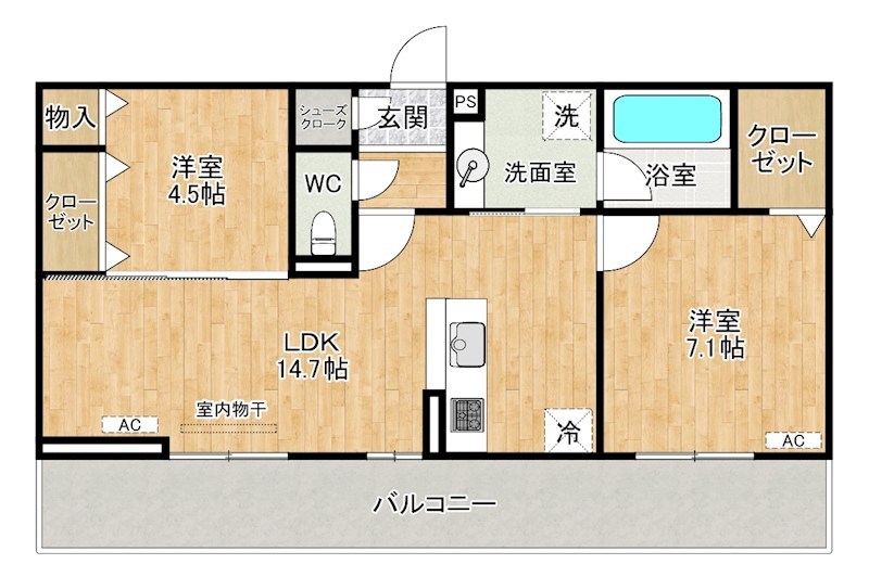 仮称）D-ROOM中原東 302号室 間取り
