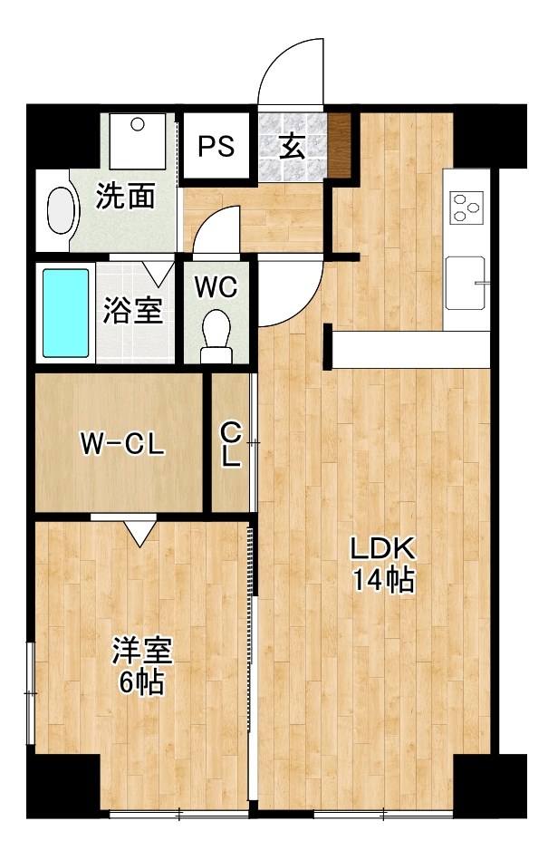 La Feliz魚町（ラ・フェリス魚町 ） 1401号室 間取り