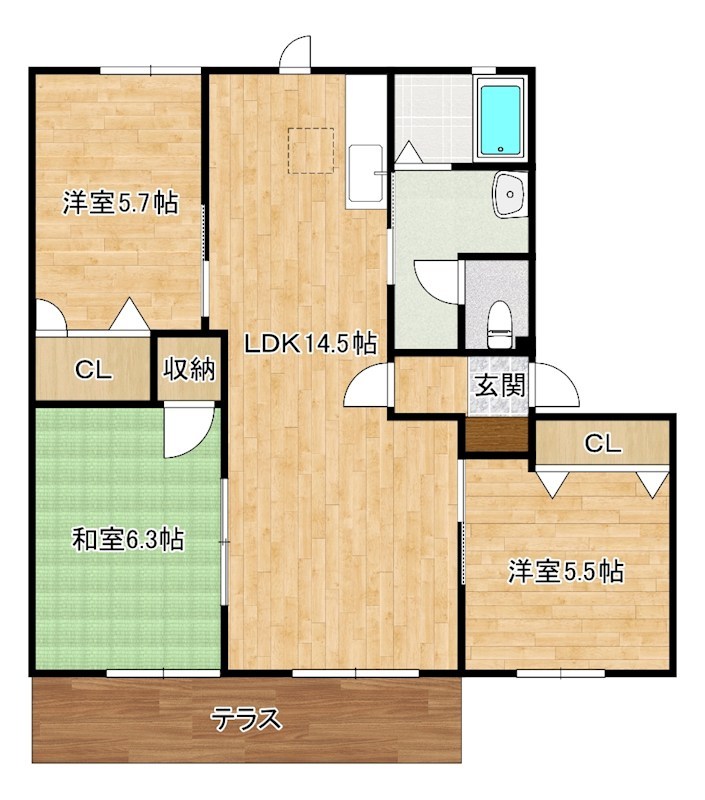 プラティークヴィラ　Ｂ棟  102号室 間取り