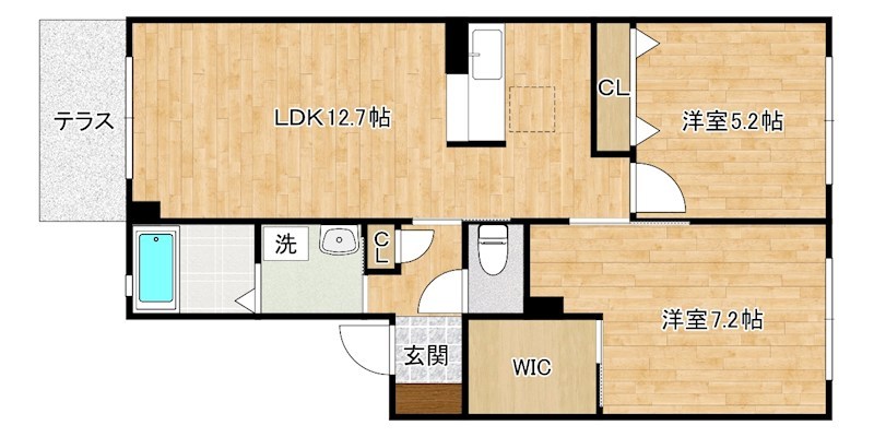 ドミール東貫　Ａ棟 102号室 間取り
