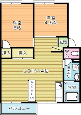プレジール弥生が丘　Ａ棟 105号室 間取り
