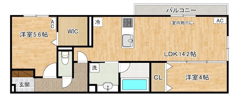 D-ROOM浅生 203号室 間取り
