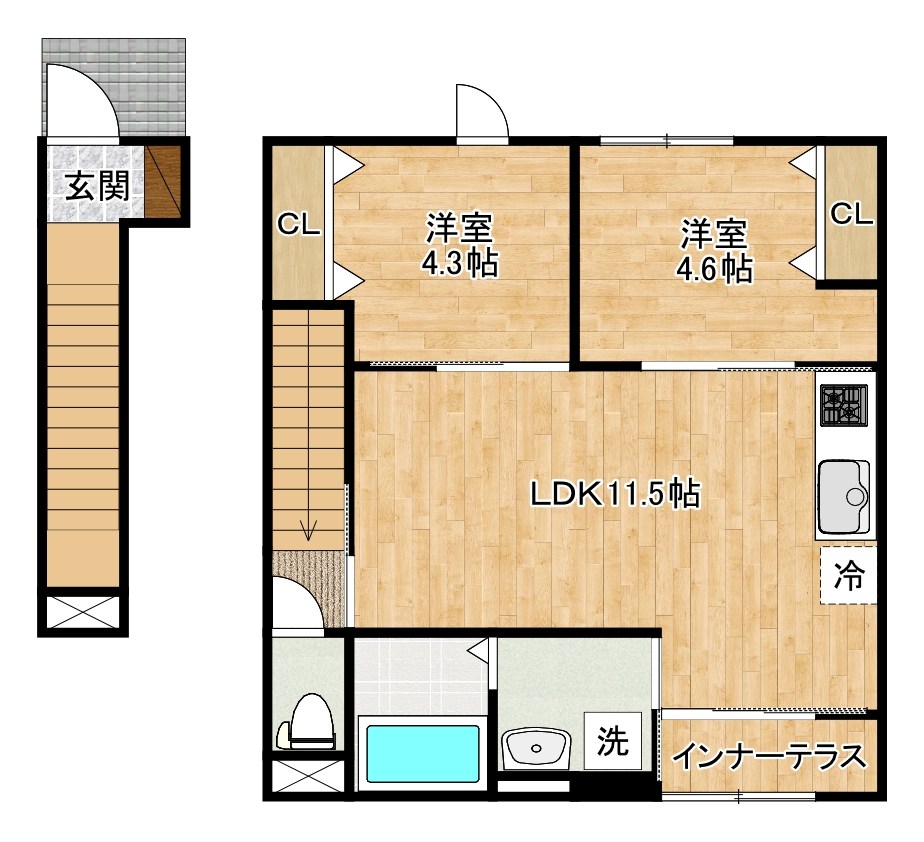 仮）北区熊谷2丁目新築アパート 201号室 間取り