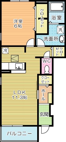 セゾンクレール 102号室 間取り