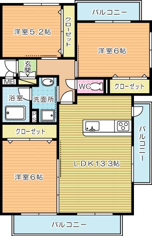 クレールコパンⅡ 305号室 間取り