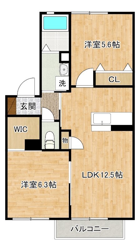 クラヴィエ中二十　Ｂ棟 203号室 間取り