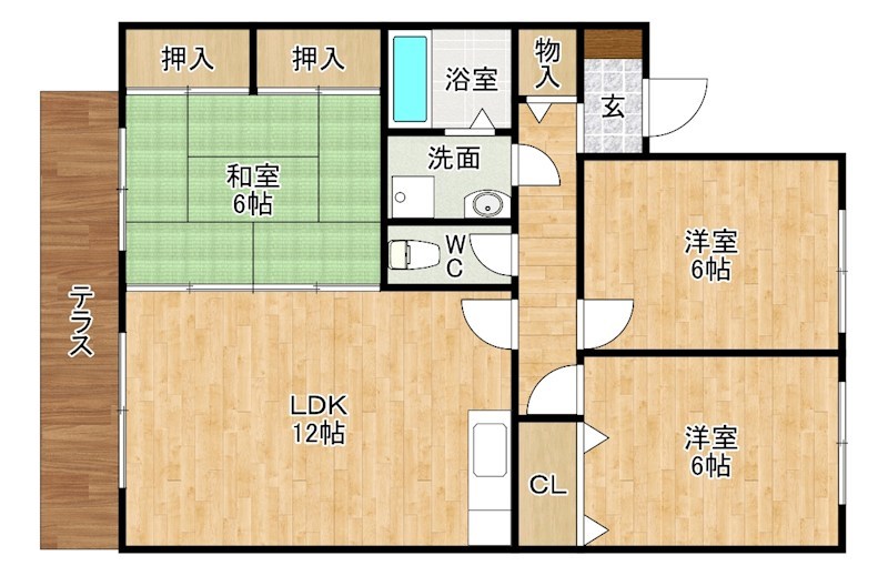 ニューセジュール緑ヶ丘　Ｂ棟 102号室 間取り