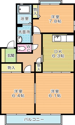 プティボヌール　Ｂ棟 201号室 間取り