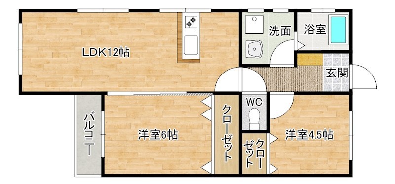 プランドール足原 202号室 間取り