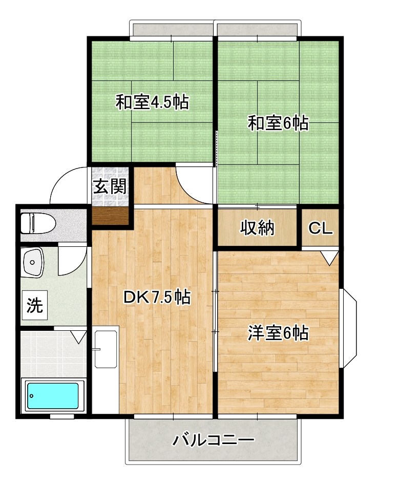 サンビレッジ横代　Ａ棟  201号室 間取り