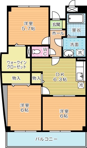フォンテーヌ徳力 405号室 間取り