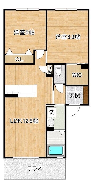 クラヴィエ三萩野Ｃ  101号室 間取り