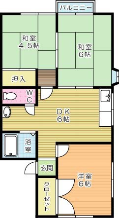 グランドハイツ幸福　B棟 203号室 間取り