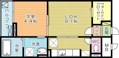 リッジクレスト 103号室 間取り