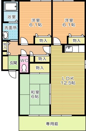 ウェールズ紫　Ｃ棟  102号室 間取り