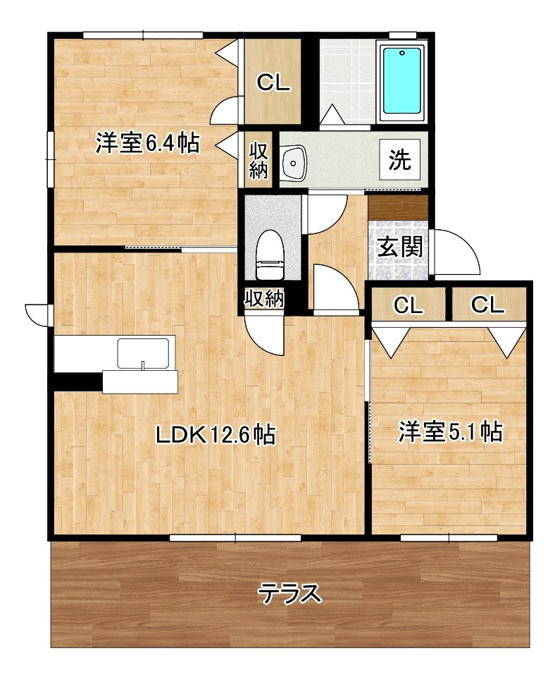 シティパル長行　Ｃ棟  102号室 間取り