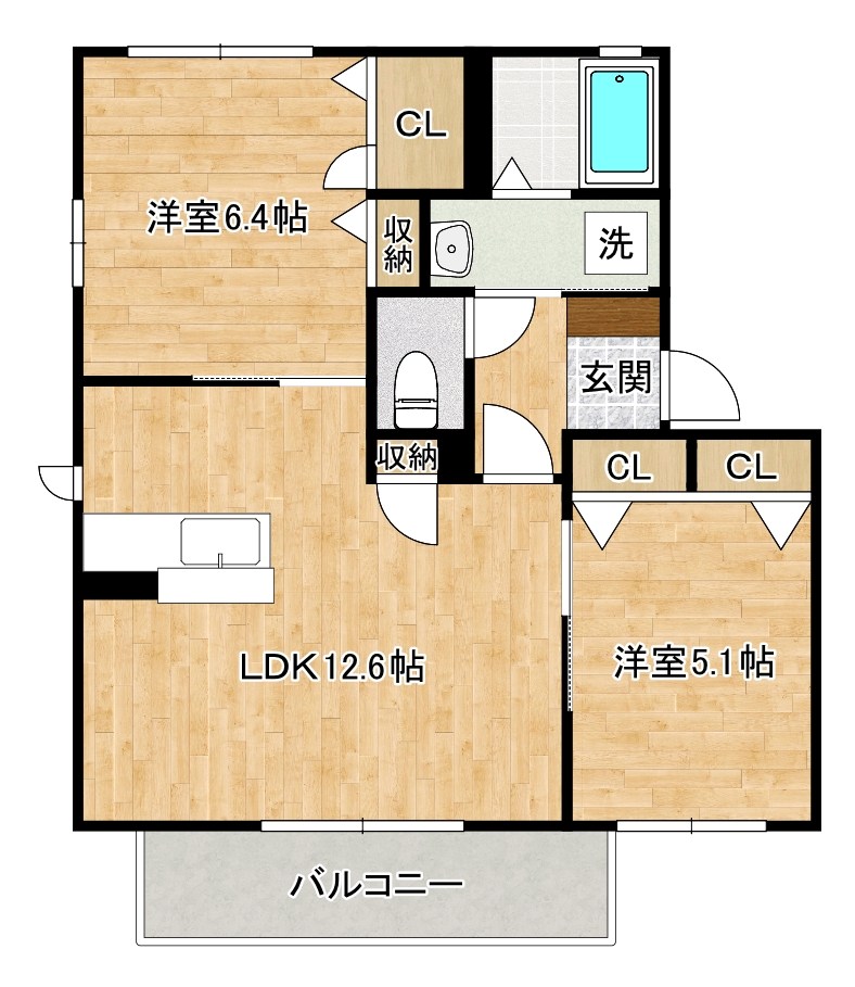 シティパル長行　Ｃ棟 　 202号室 間取り