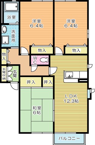レシェンテ徳力　Ｃ棟 202号室 間取り
