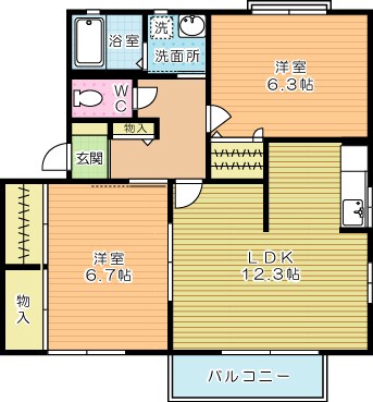 プリムヴェールパルク　Ｂ棟 201号室 間取り