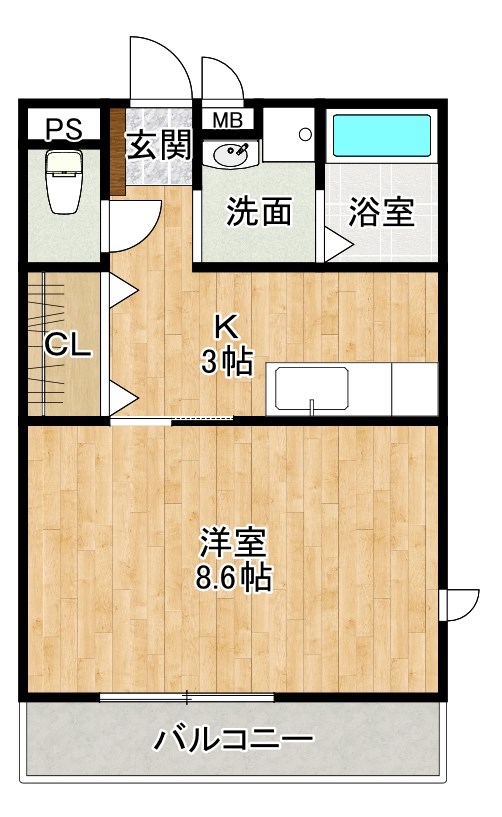 プリンスビル 401号室 間取り