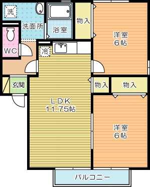 サニーフラット若園　B棟  202号室 間取り